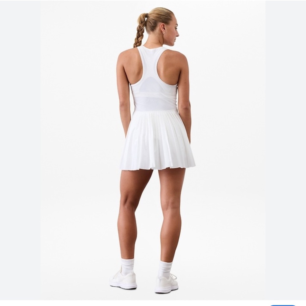 Athleta sheer white Match Point Pleated tennis dress, S, NWT!
